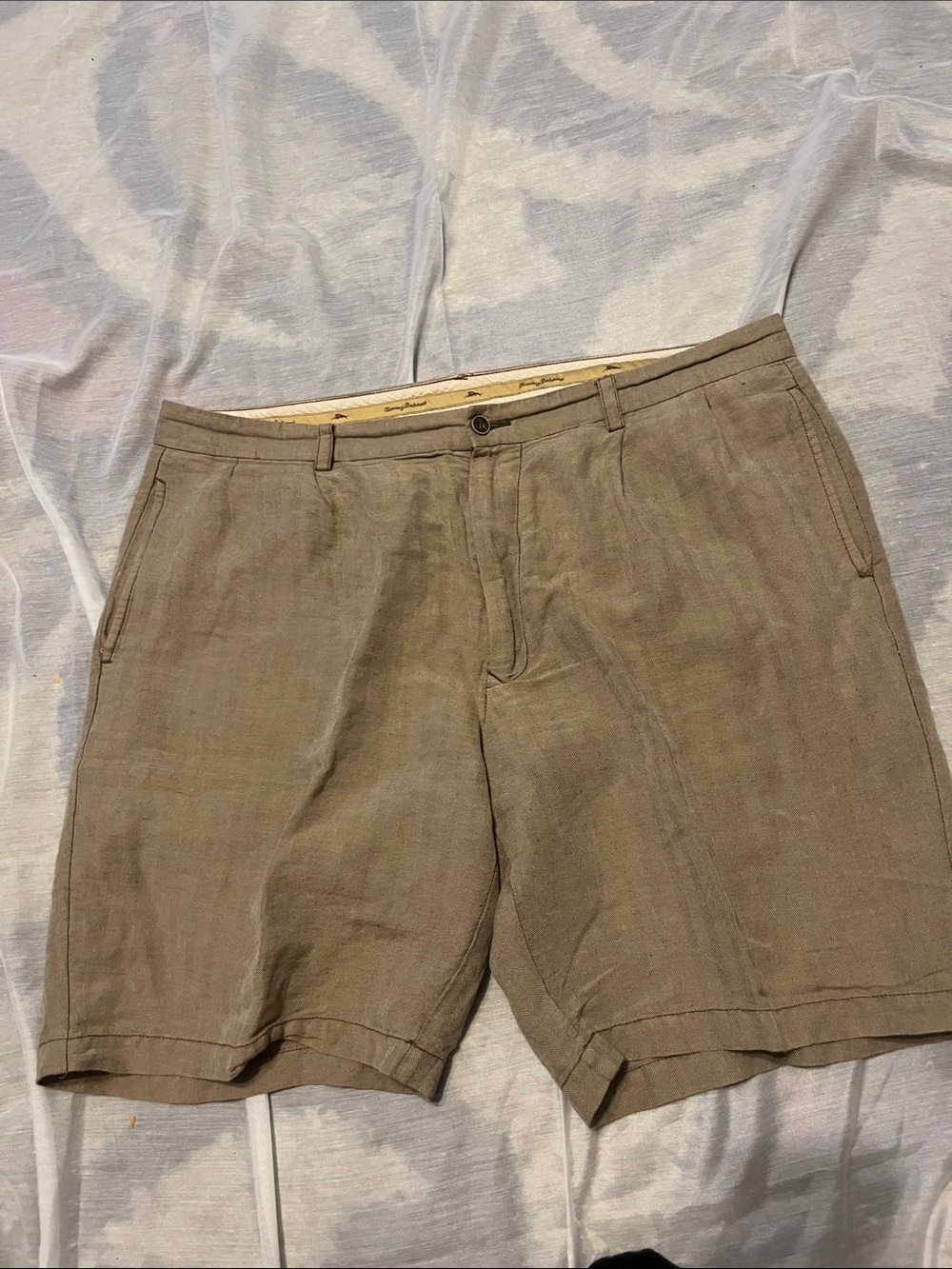Tommy Bahama Brown Flat Front Linen-Blend Shorts